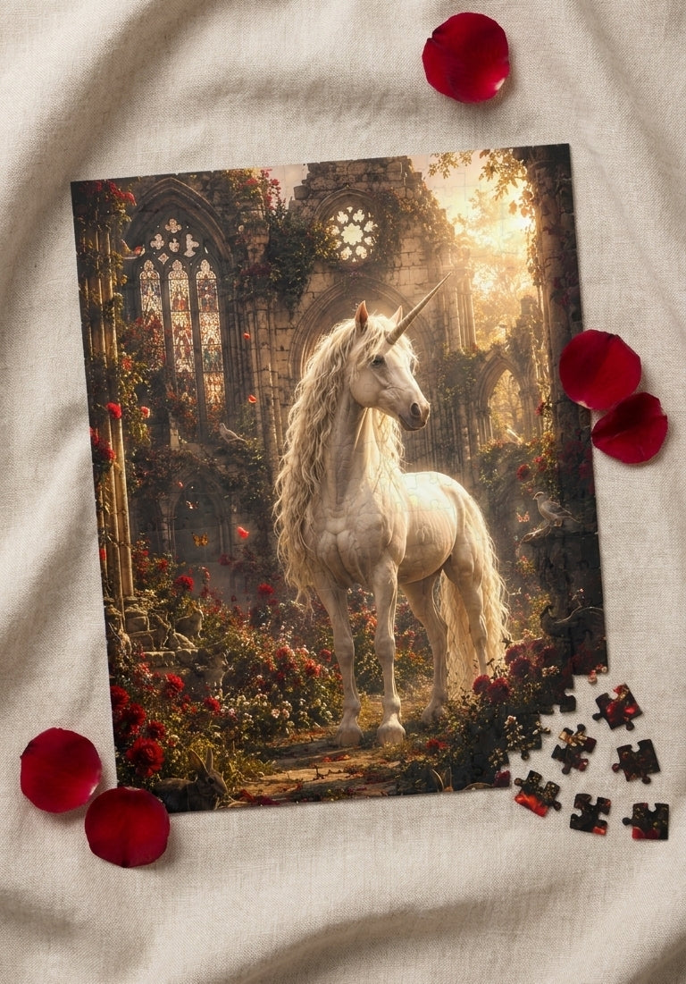 Enchanted Ruins Unicorn Puzzle | Fantasy Medieval Jigsaw Puzzle