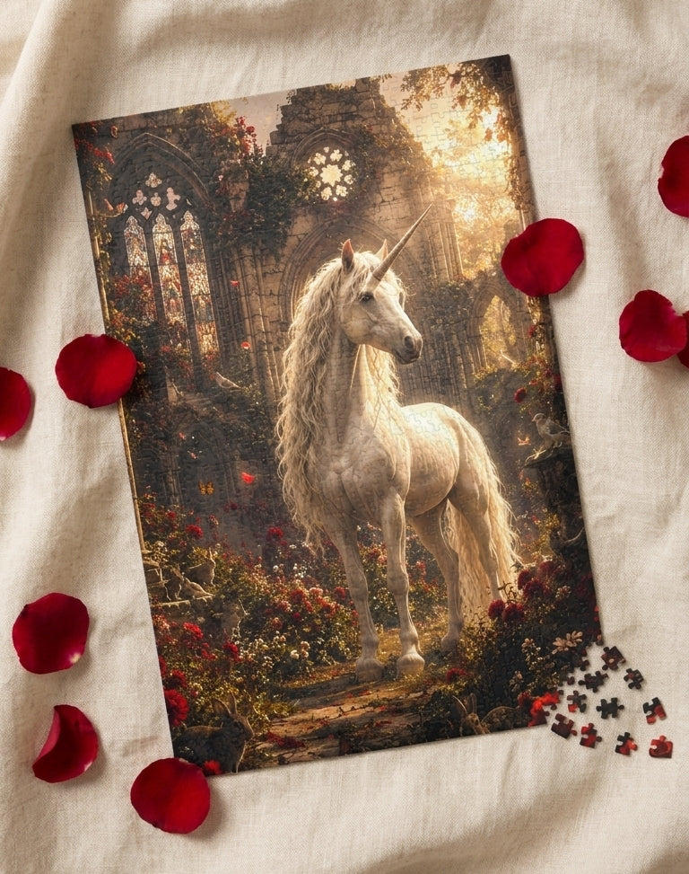 Enchanted Ruins Unicorn Puzzle | Fantasy Medieval Jigsaw Puzzle