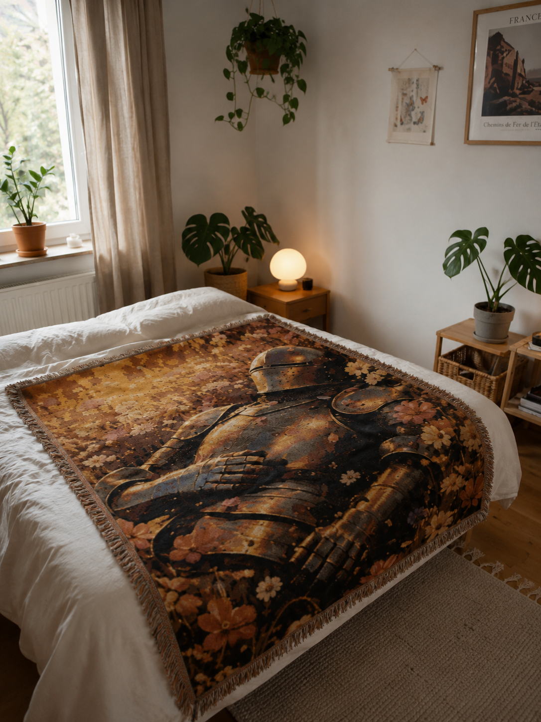 Knight in Bloom Tapestry Throw