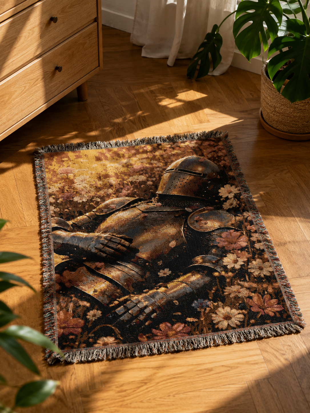 Knight in Bloom Tapestry Throw