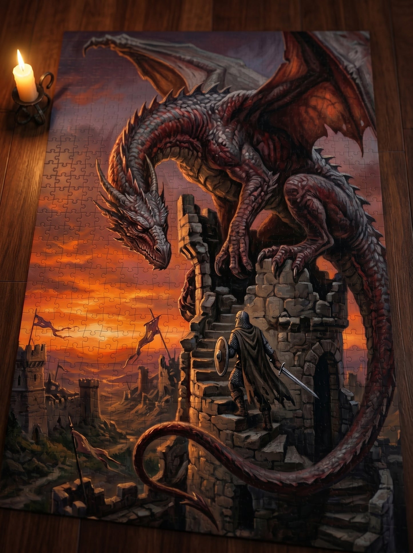 Dragon Castle Sunset Puzzle — Fantasy Jigsaw (110/252/520/1014 pcs)