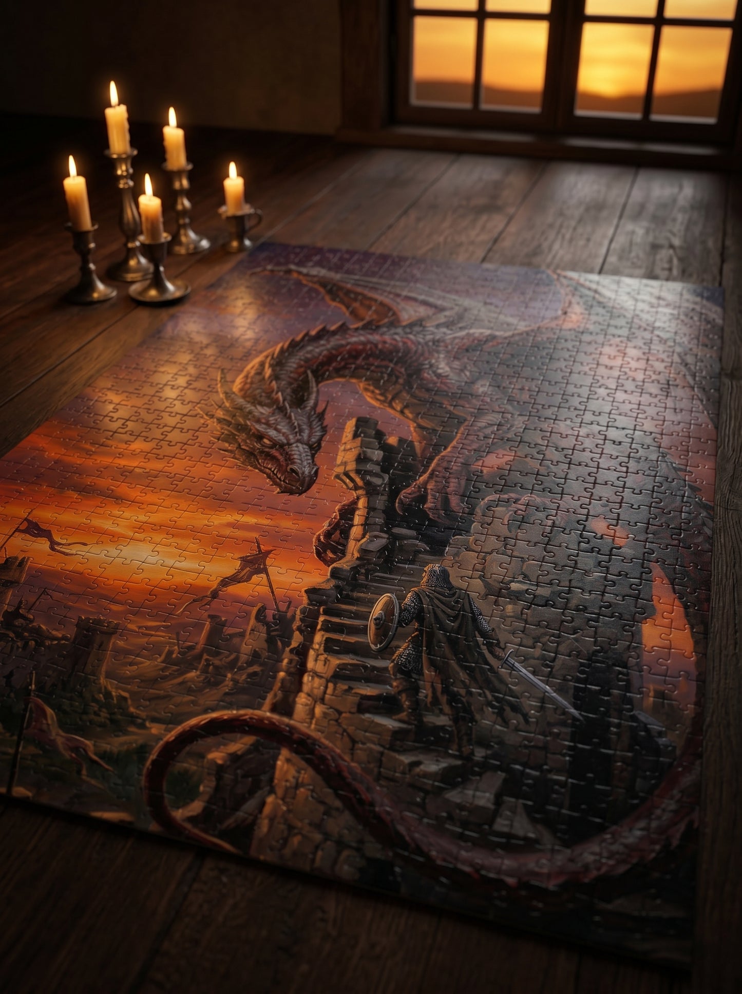 Dragon Castle Sunset Puzzle — Fantasy Jigsaw (110/252/520/1014 pcs)