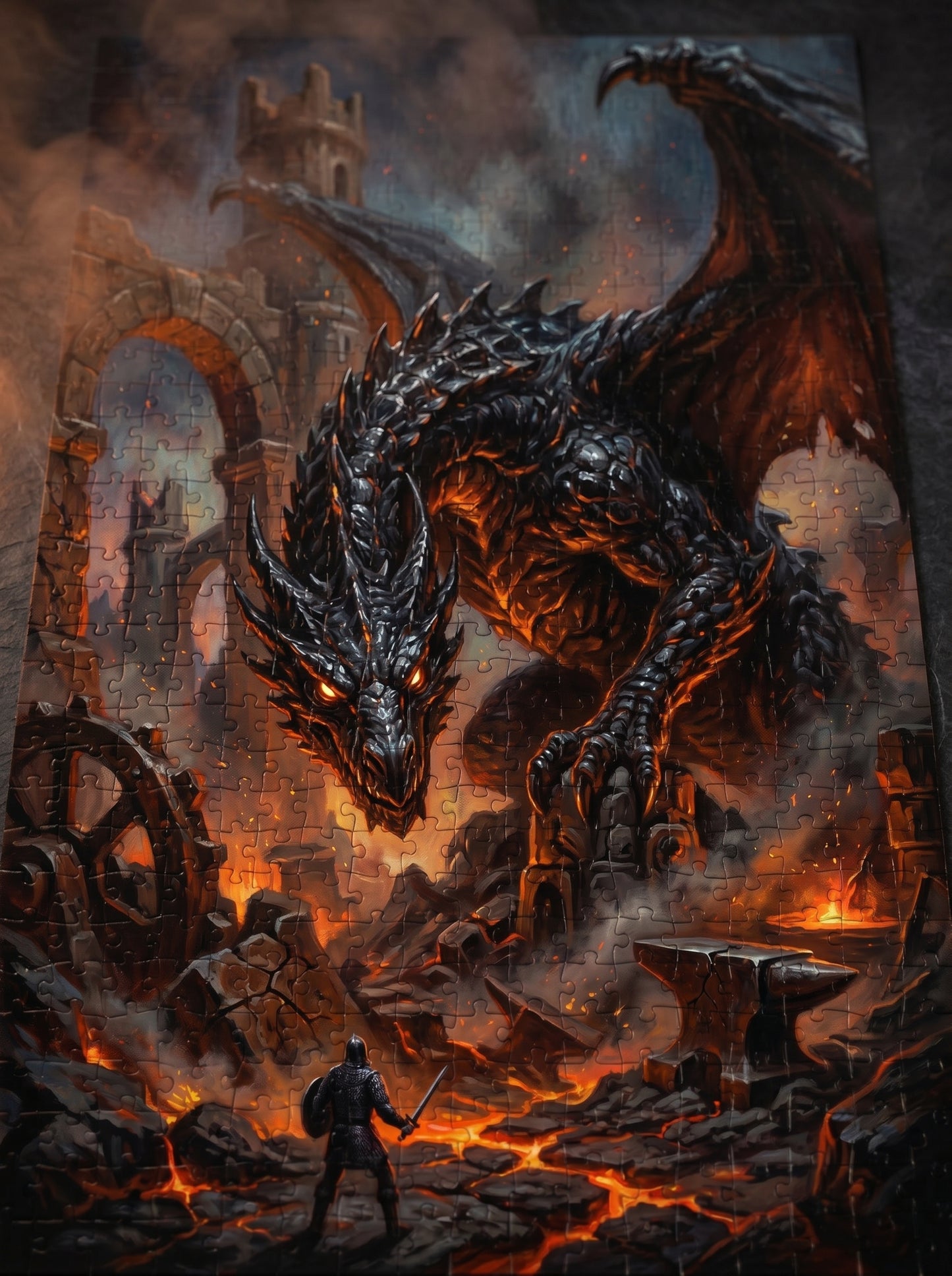 Dragon Battle Jigsaw Puzzle — Epic Fantasy Lava Dragon Scene (110–1014 pcs)