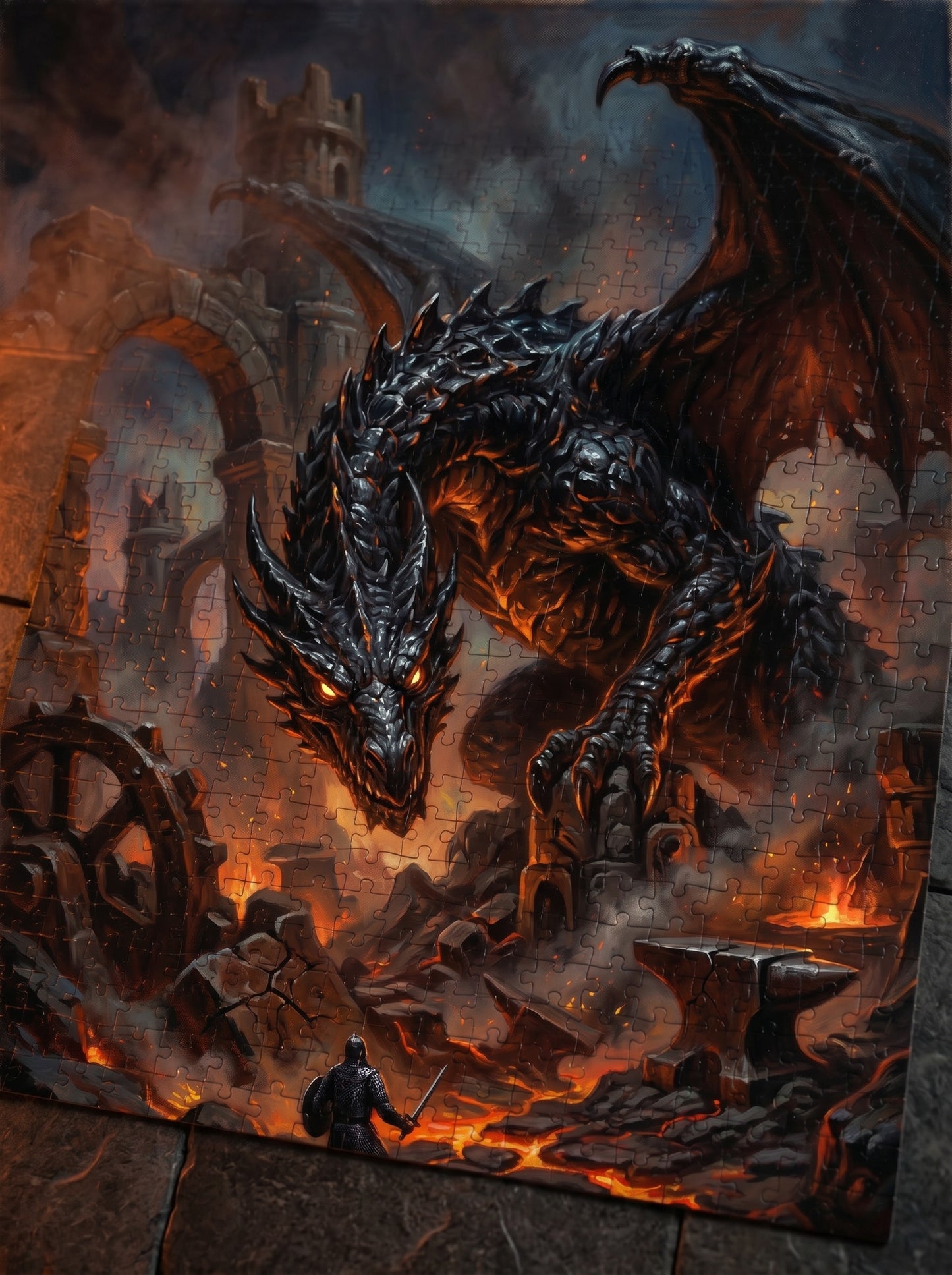 Dragon Battle Jigsaw Puzzle — Epic Fantasy Lava Dragon Scene (110–1014 pcs)