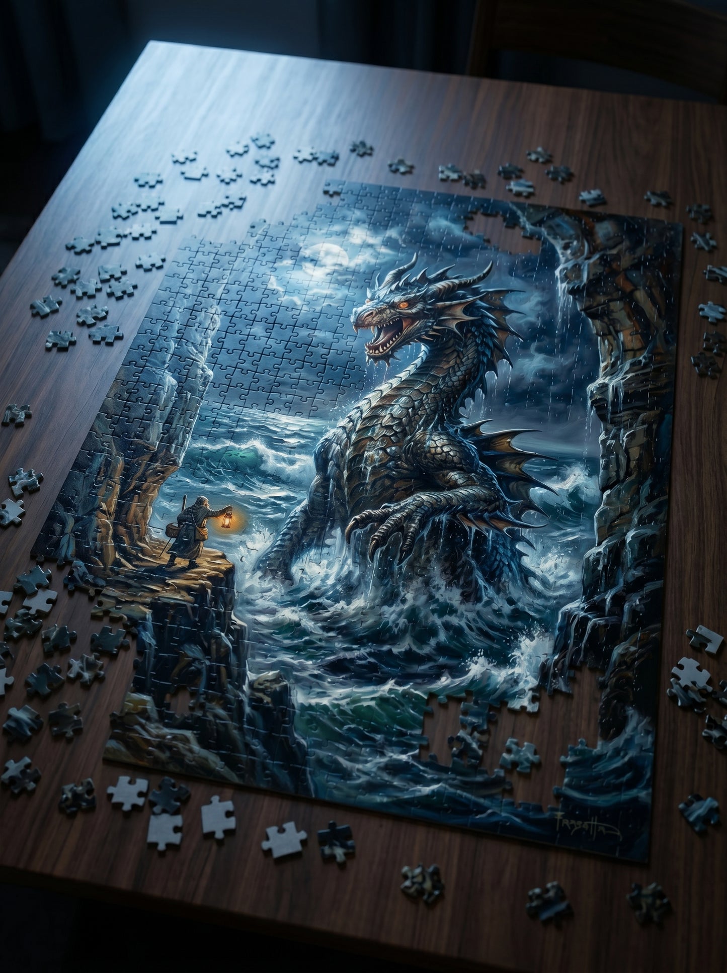 Stormy Sea Dragon Puzzle — 110/252/520/1014-Piece Fantasy Jigsaw