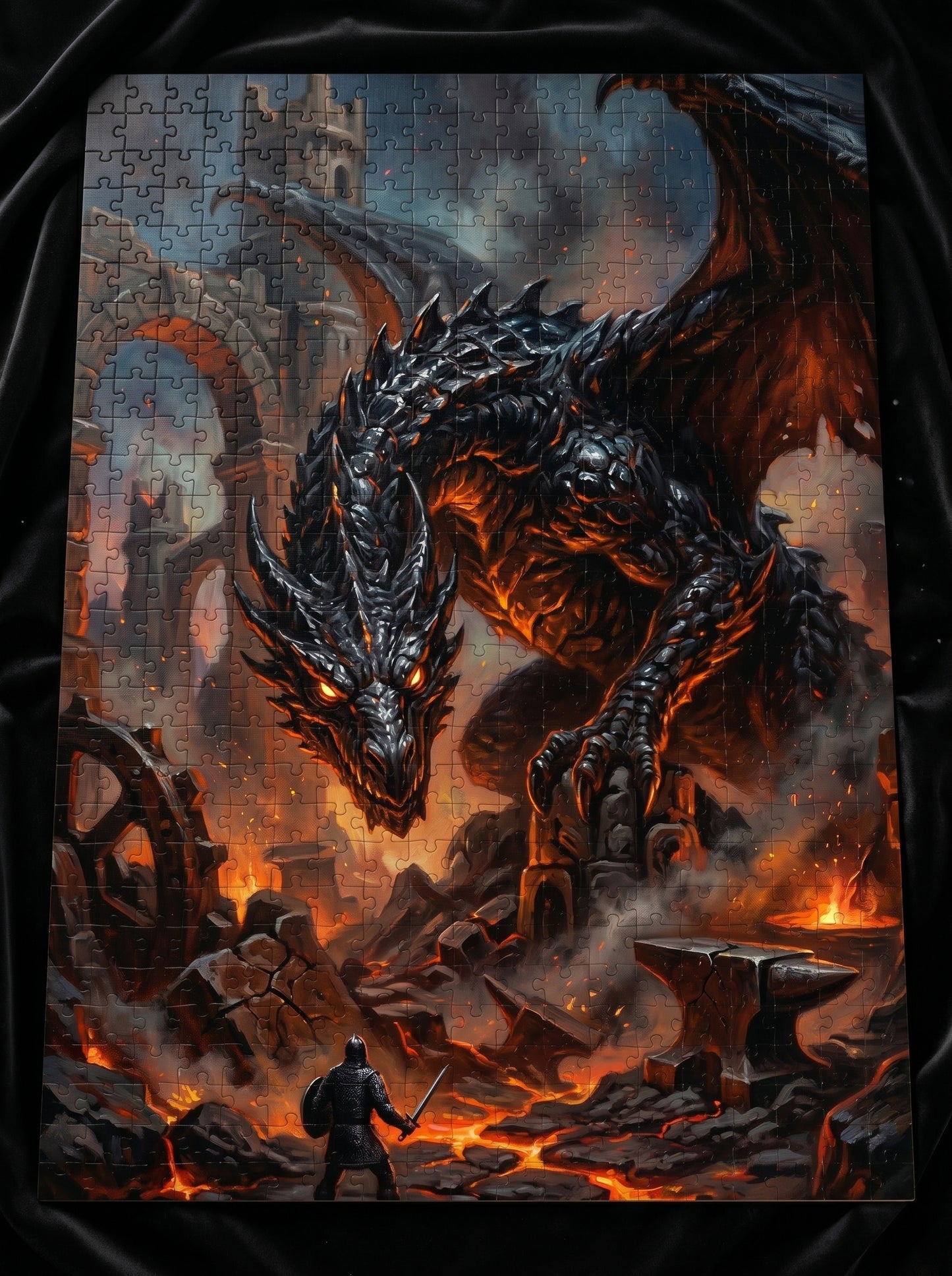 Dragon Battle Jigsaw Puzzle — Epic Fantasy Lava Dragon Scene (110–1014 pcs)