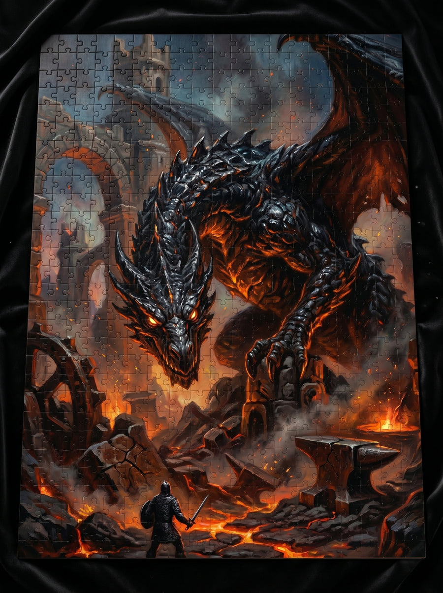 Dragon Battle Jigsaw Puzzle — Epic Fantasy Lava Dragon Scene (110–1014 pcs)