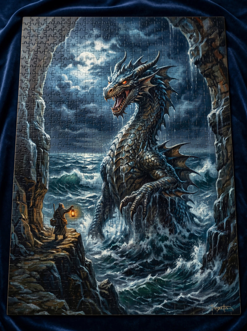 Stormy Sea Dragon Puzzle — 110/252/520/1014-Piece Fantasy Jigsaw