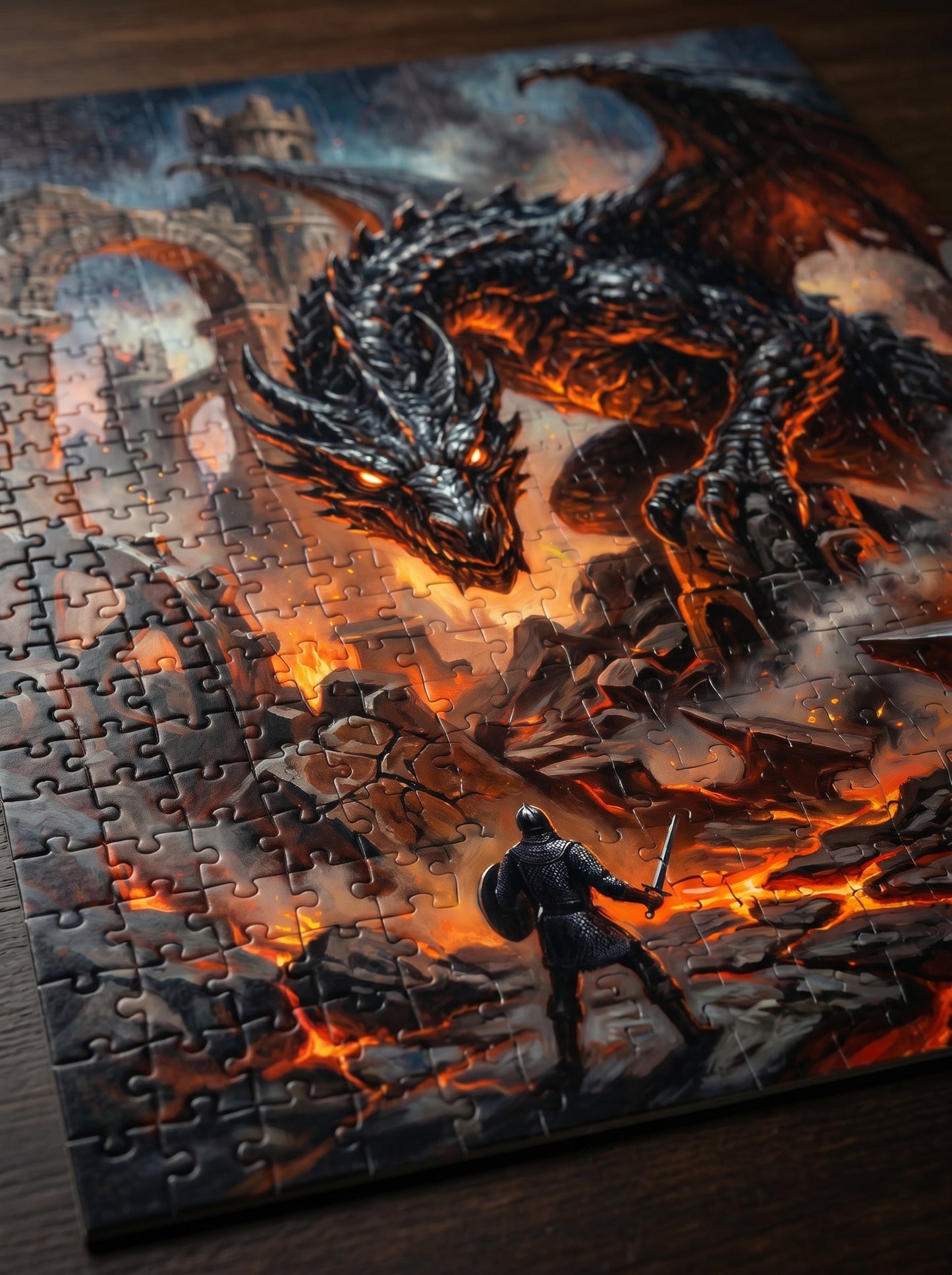 Dragon Battle Jigsaw Puzzle — Epic Fantasy Lava Dragon Scene (110–1014 pcs)