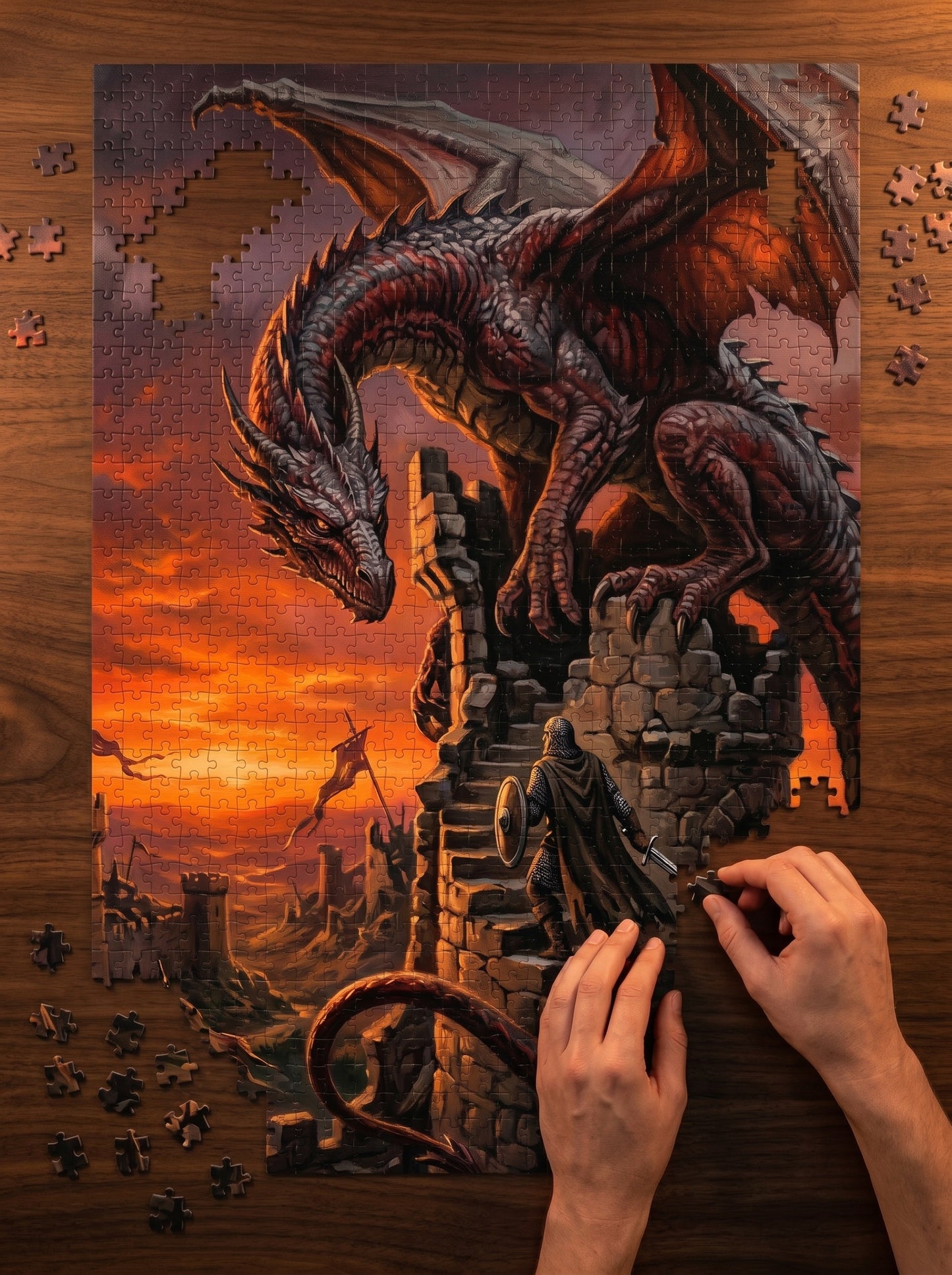 Dragon Castle Sunset Puzzle — Fantasy Jigsaw (110/252/520/1014 pcs)