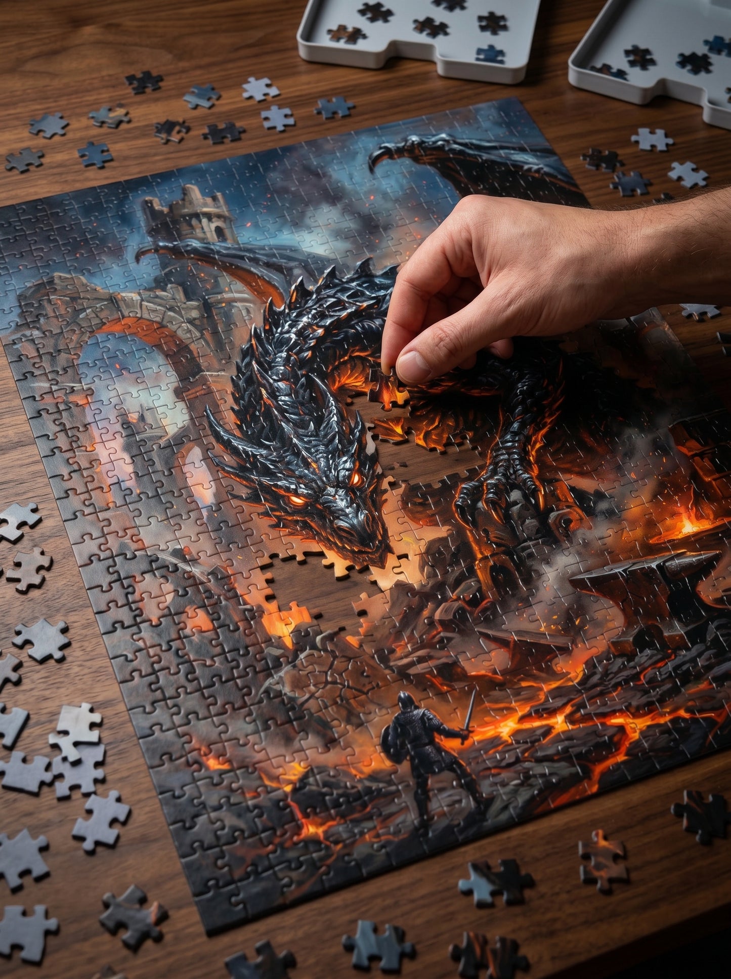 Dragon Battle Jigsaw Puzzle — Epic Fantasy Lava Dragon Scene (110–1014 pcs)