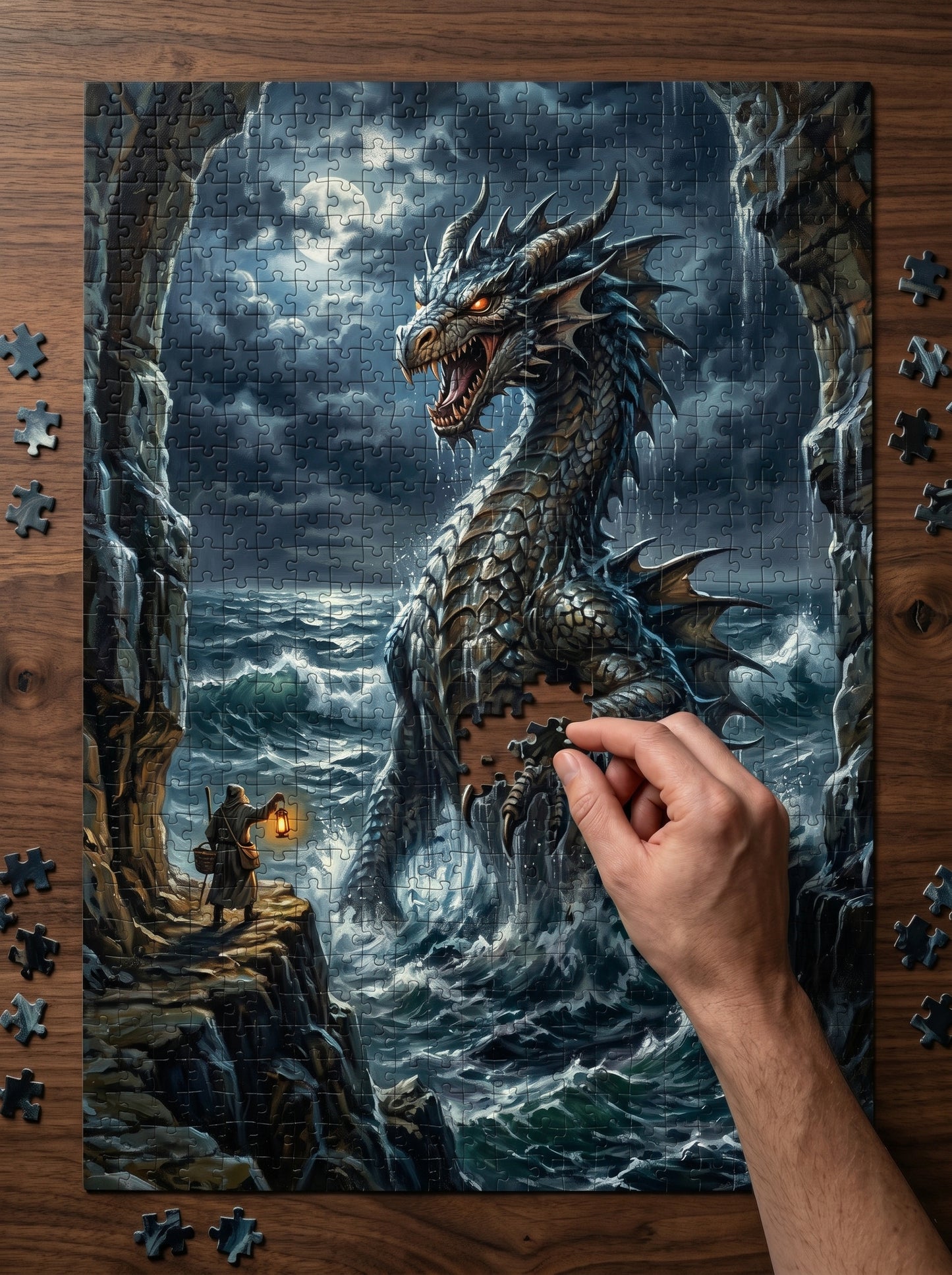 Stormy Sea Dragon Puzzle — 110/252/520/1014-Piece Fantasy Jigsaw