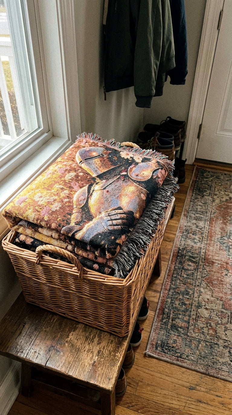 Knight in Bloom Tapestry Throw