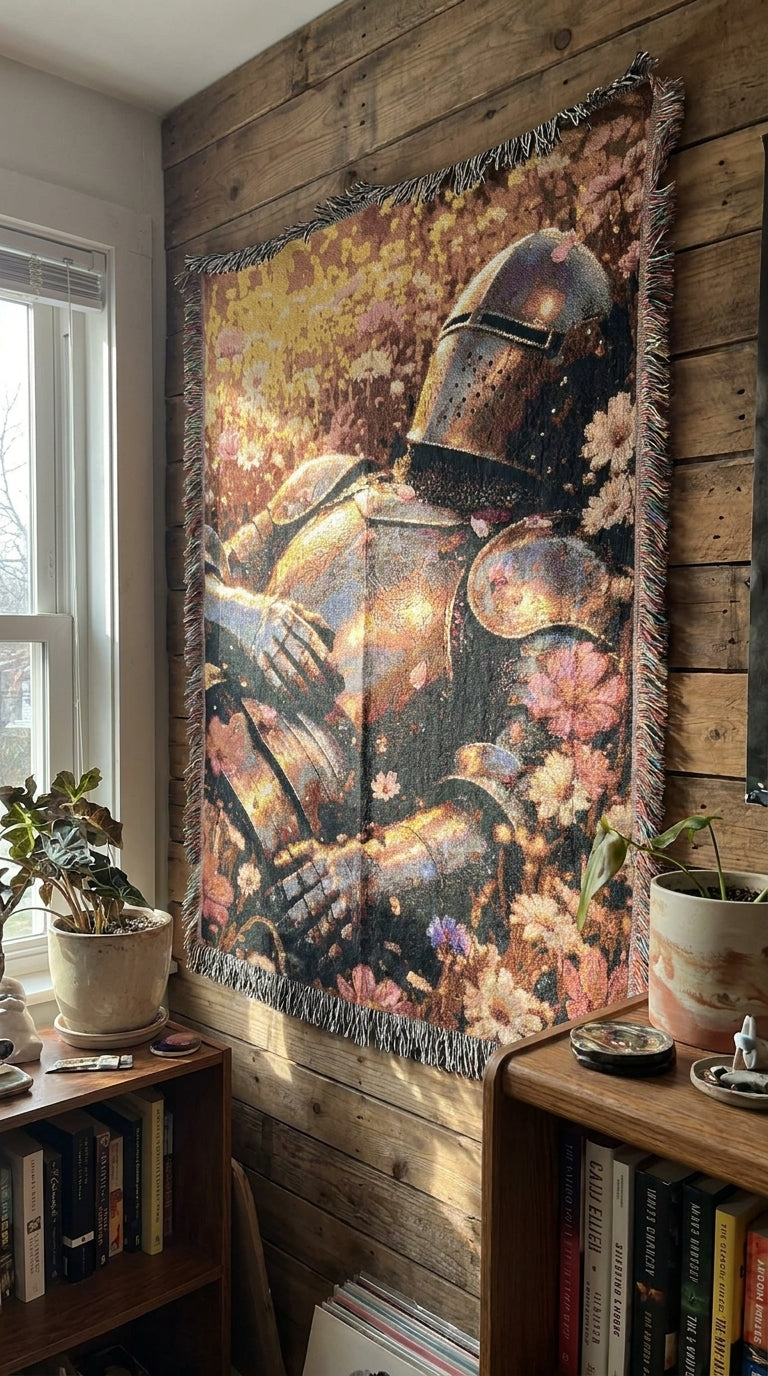 Knight in Bloom Tapestry Throw